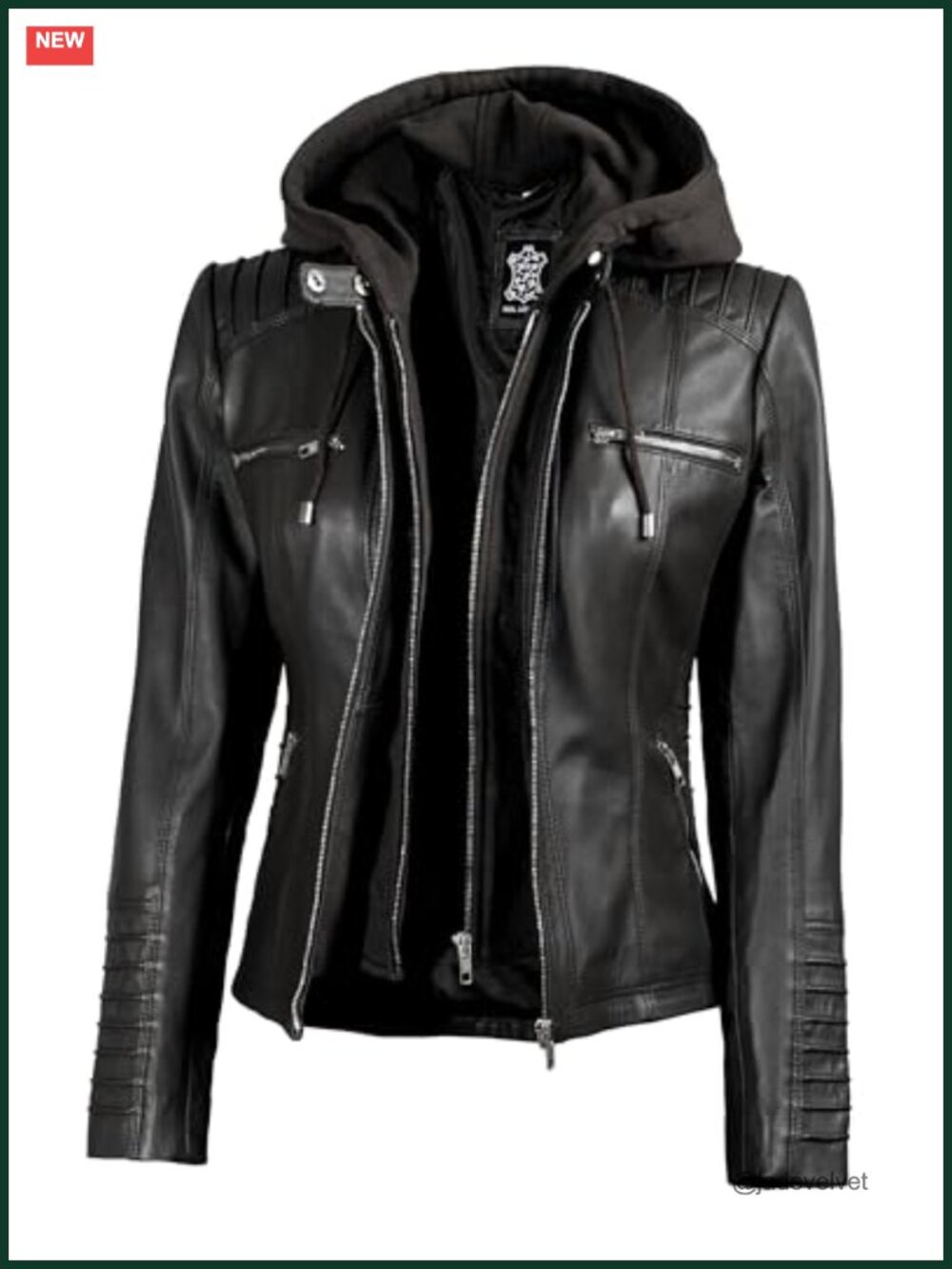 Real Lambskin Hooded Leather Jacket Women Detachable Hood